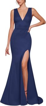 Women's Formal Evening Dresses Sexy Deep V Neck Sleeveless Open Back High Split Wedding Cocktail Party Long Dresses - Image 2