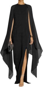 Women's Elegant High Split Flare Sleeve Formal Evening Gowns Maxi Dress with Cape