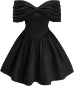 Women's Plus Size Off the Shoulder Short Dress Ruched A Line Flared Short Sleeve Cocktail Party Club Dresses