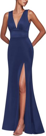 Women's Formal Evening Dresses Sexy Deep V Neck Sleeveless Open Back High Split Wedding Cocktail Party Long Dresses