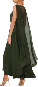 Women's Elegant One Shoulder A Line Flowy Maxi Dress Evening Gowns Party Formal Wedding Guest Dresses with Cape - Image 2