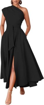 One Shoulder Dresses for Women Elegant Asymmetrical A Line Flowy Formal Evening Gowns Party Cocktail Dress