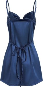Women's Satin Sleeveless Spaghetti Strap Mini Dress Sexy Slip Cowl Neck Silky Cocktail Party Dresses - Image 2