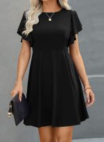 Cocktail Dresses for Women Spring Summer Ruffle Sleeve Crewneck High Waist Flowy A Line Mini Dress - Image 2