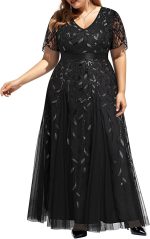 Fashion Plus Size Formal Dresses - Evening Gowns Wedding Sequin Embroidery V-Neck Prom Long Dress - Image 2