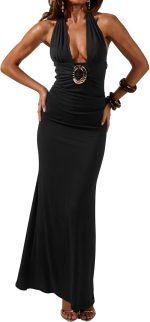 Women's Halter Bodycon Maxi Dress Beach Backless Wedding Guest Sunset Dresses Evening Gowns for Women Formal
