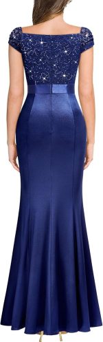 Women's Vintage V-Neck Slim Style Ruffle Split Evening Formal Maxi Dress - Image 2
