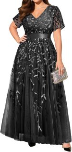 Fashion Plus Size Formal Dresses - Evening Gowns Wedding Sequin Embroidery V-Neck Prom Long Dress